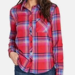 Orvis Women’s Red Laurie Plaid Button Down Flannel Shirt, size Small